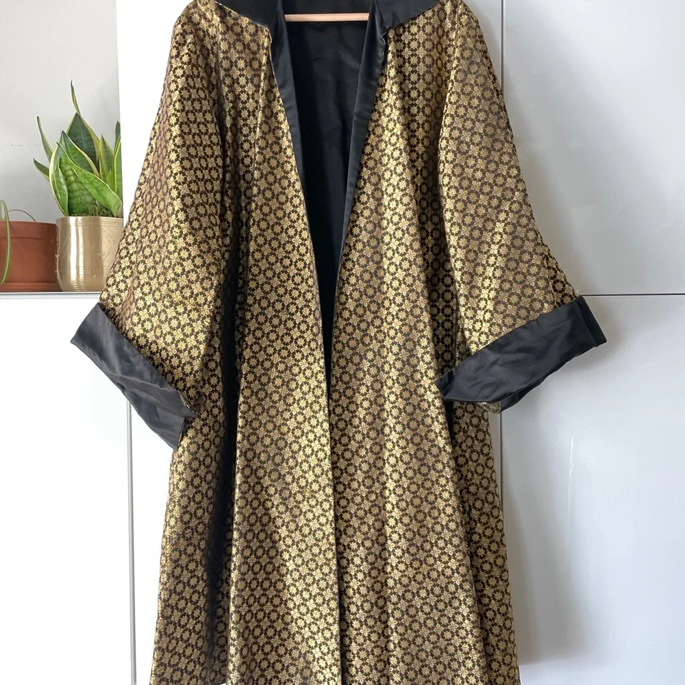 Early 1900s Black and Gold Silk Brocade Coat Designer Helene Pons Studio - Picture 8 of 16